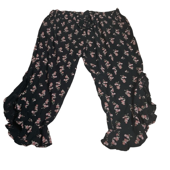 Melrose and Market Floral Black Ruffle Pants Size X-Large - Picture 2 of 14